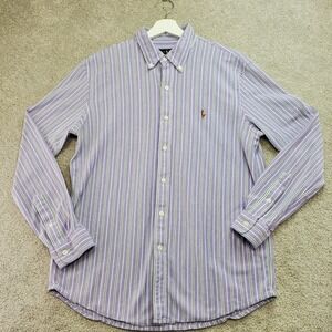 Ralph Lauren Knit Oxford Striped‎ Button Down Shirt Men's XL Purple Green White